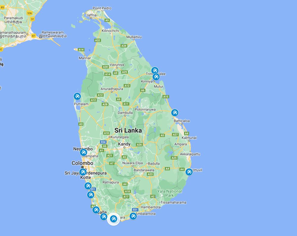 sri lanka beaches location map