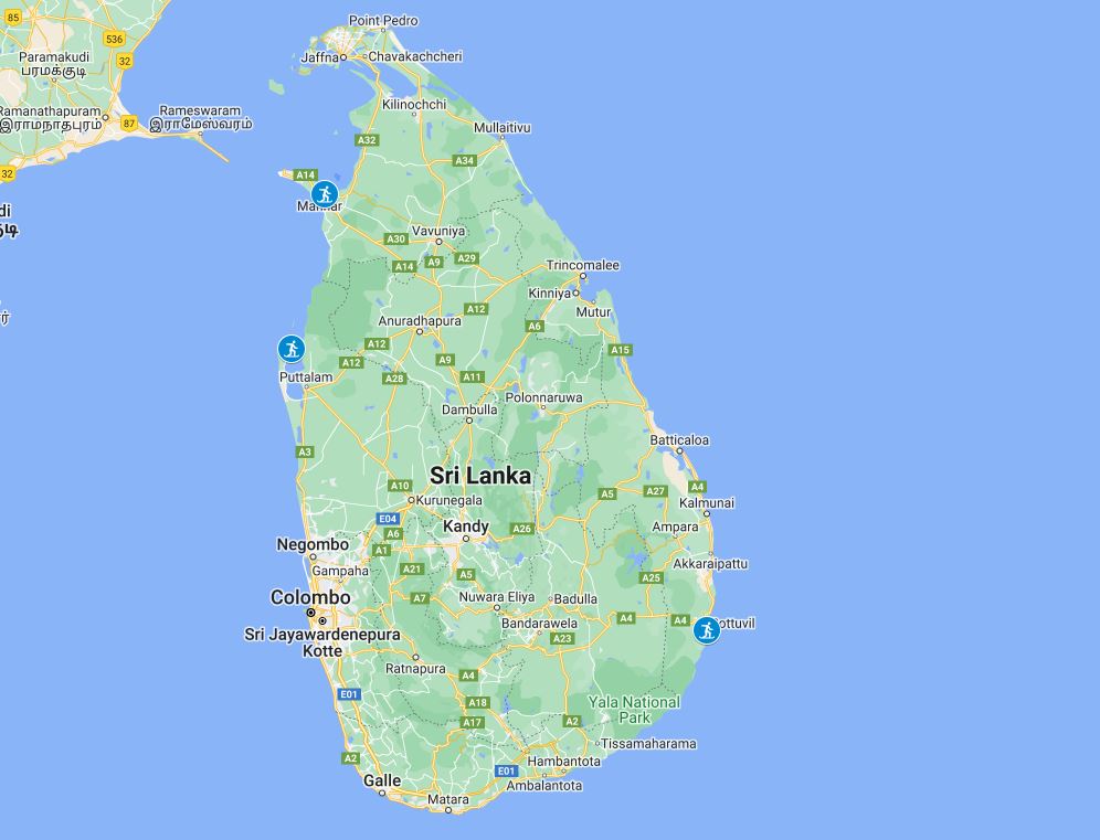 sri lanka kitesurfing location map