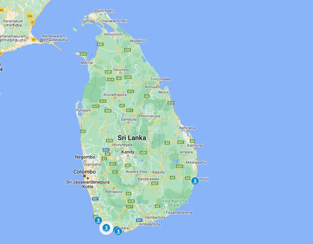 sri lanka surfing location map