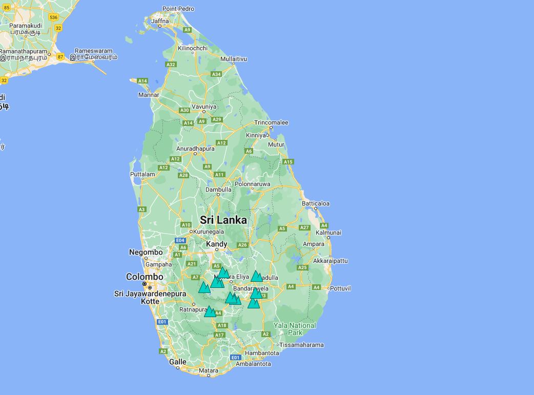 sri lanka waterfalls location map